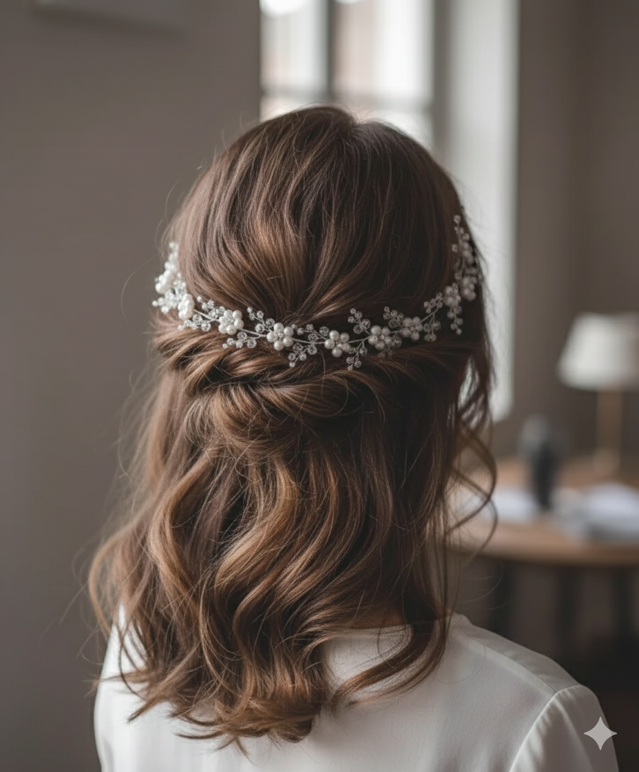 Woman with braided hair wearing a decorative headband indoors