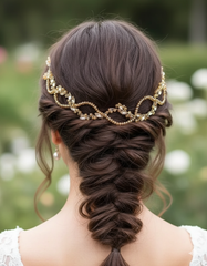 Woman with braided hair wearing a decorative headband against a blurred natural background