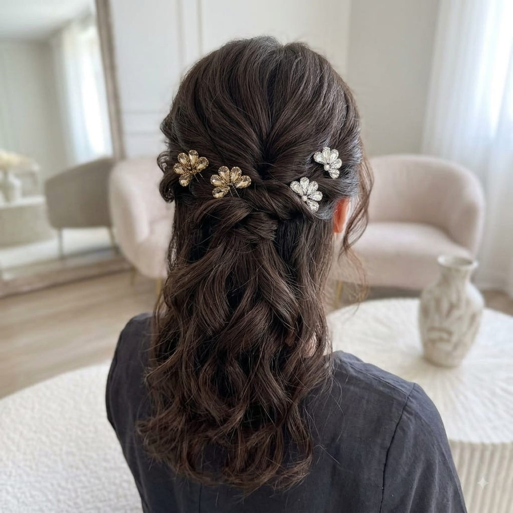 Rhinestone Pearl Bun Pin Set