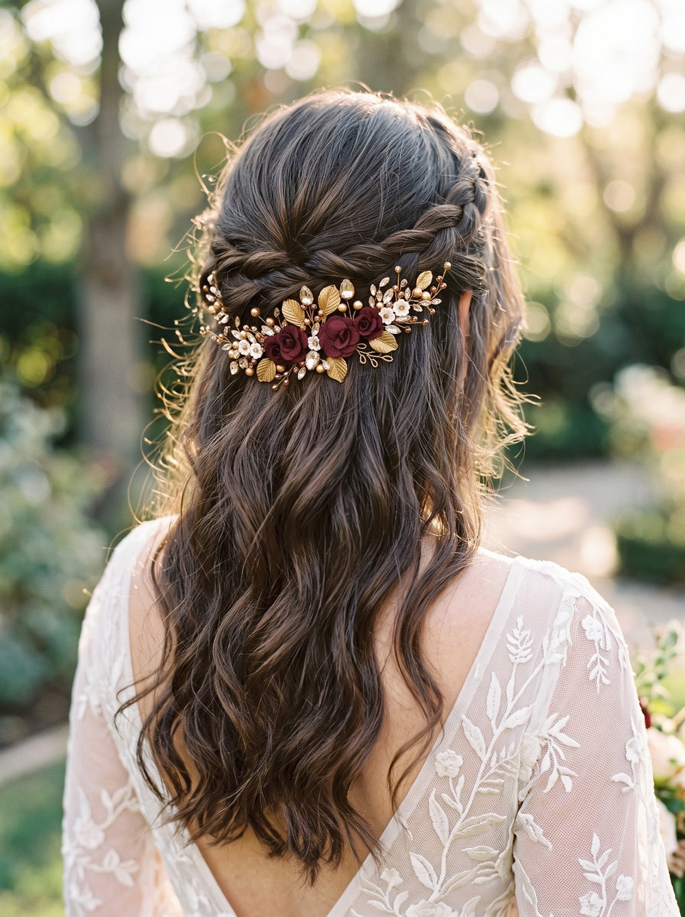 Burgundy Rose Hair Vine
