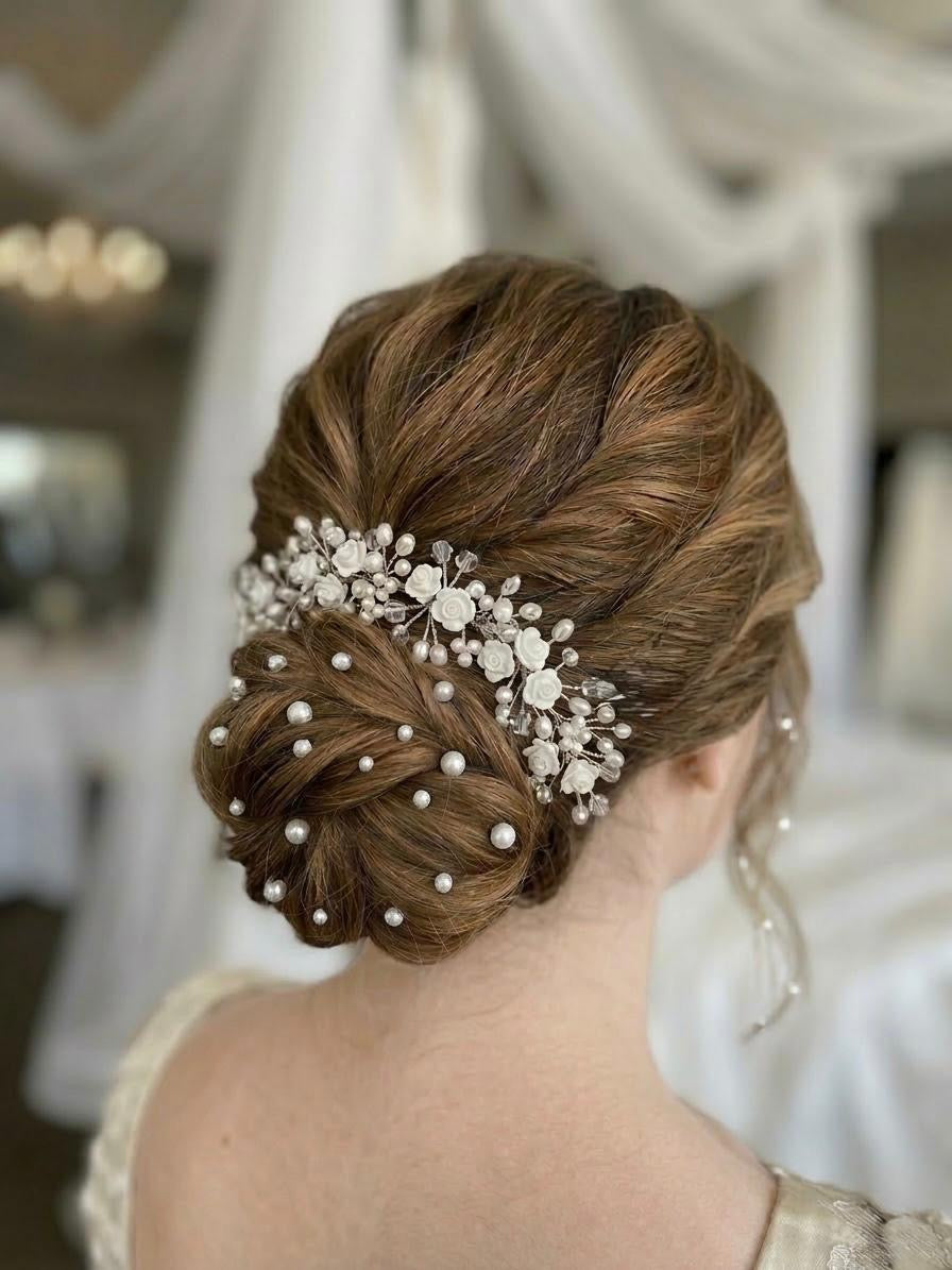 Crystal pearls bridal bun