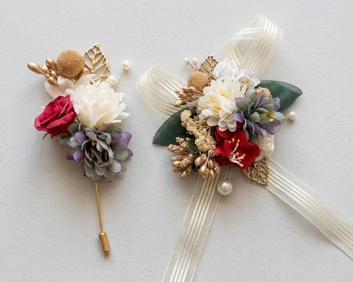 Handmade Floral Lapel Pin and Wrist band