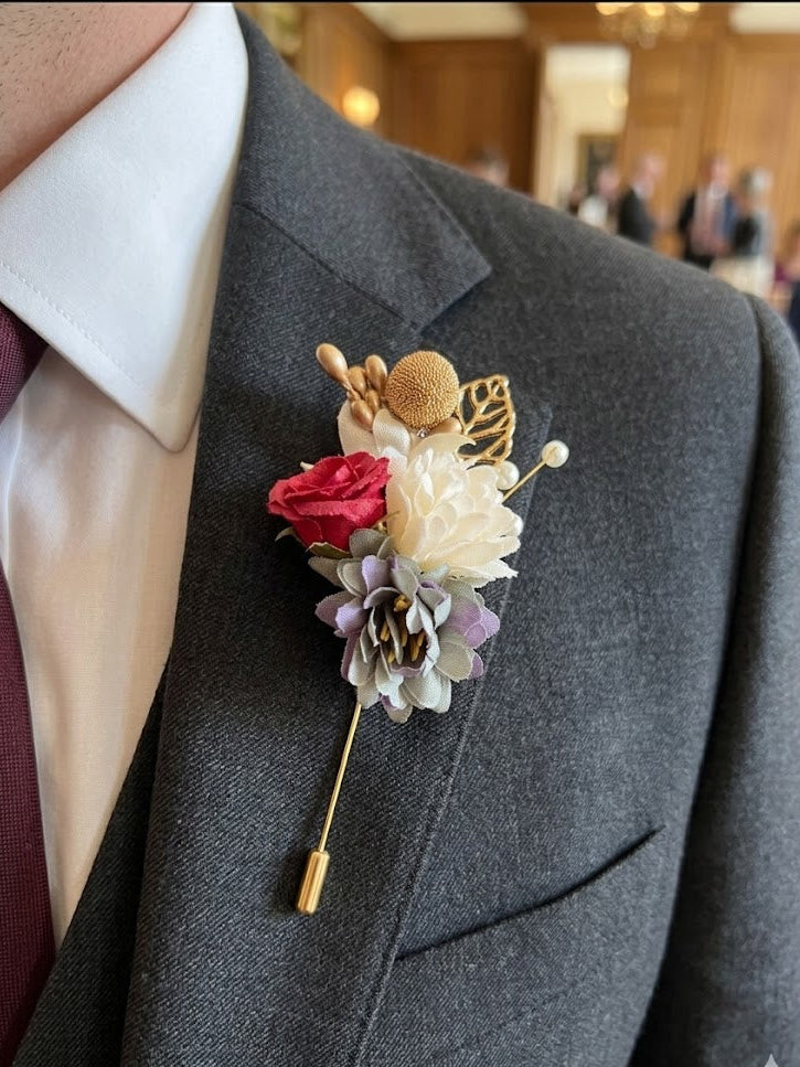 Elegant Floral Lapel Pin with Gold Accents