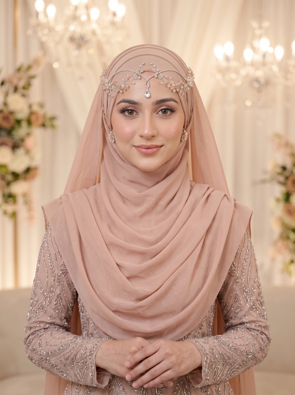 Pastel Crystal & Pearl Silver Bridal Hair Vine with Teardrop Centerpiece