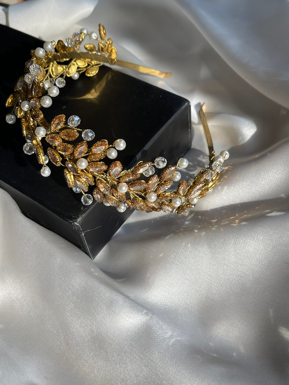Alayna Headband | Golden Amber & Pearl Crystal