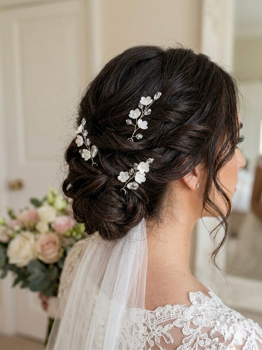 Pearl floral bun pin