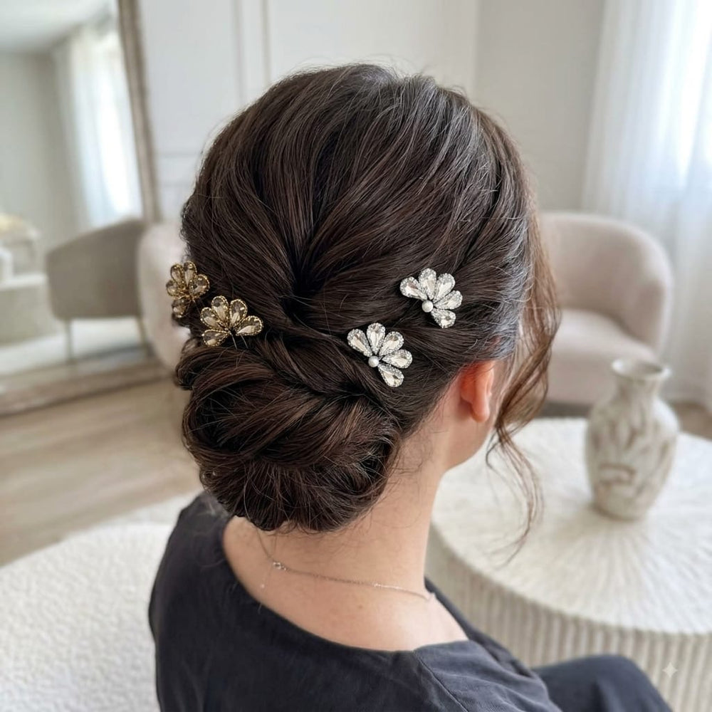 Rhinestone Pearl Bun Pin Set