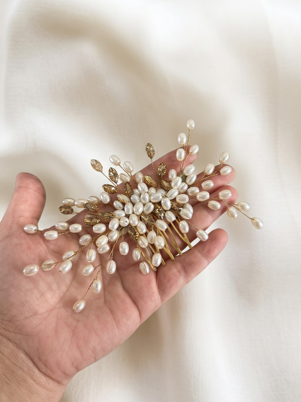 Handcrafted Floral Pearl Bridal Hair Comb