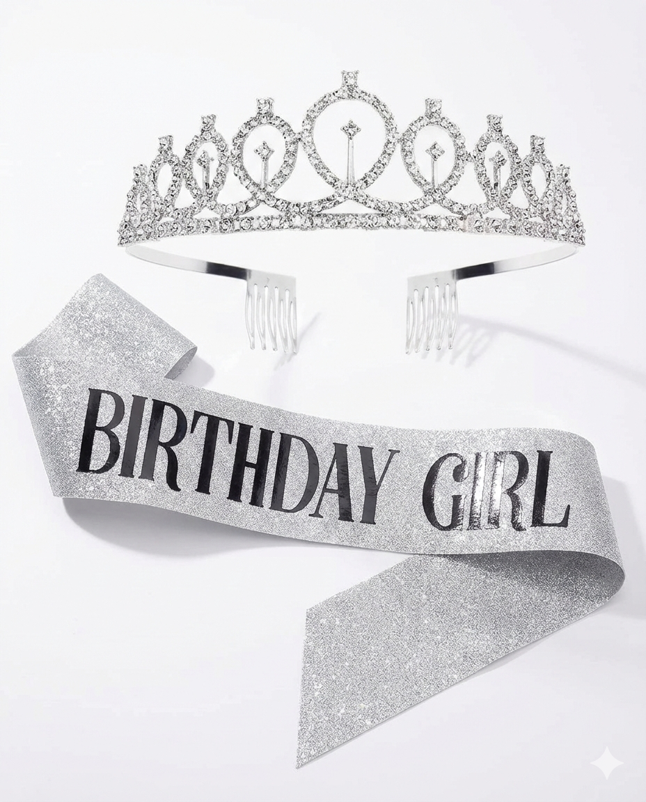 Ultimate Birthday Bundle: Rhinestone Tiara & "Birthday Girl" Sash