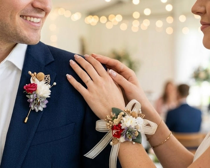 Handmade Floral Lapel Pin and Wrist band