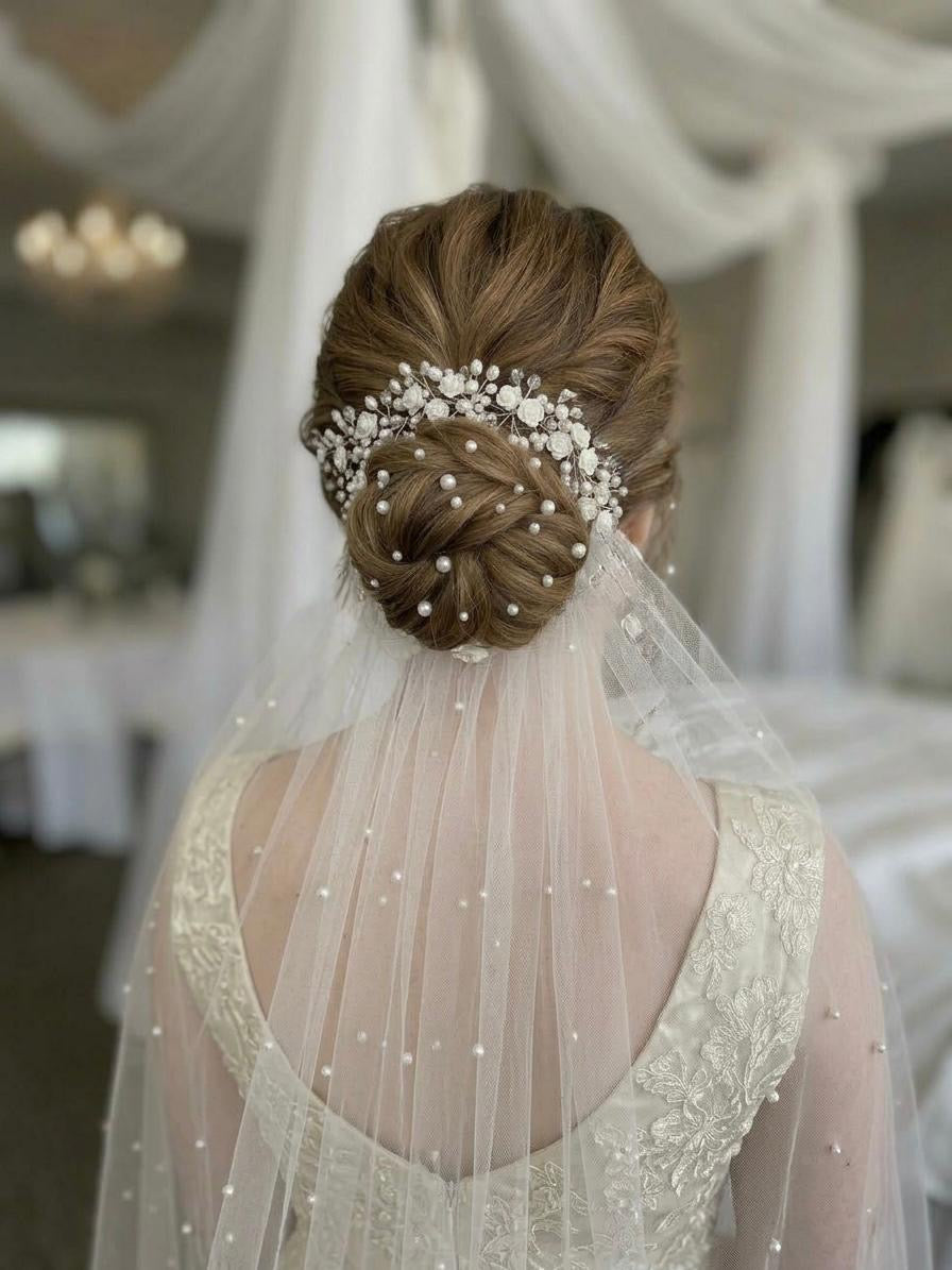 Crystal pearls bridal bun