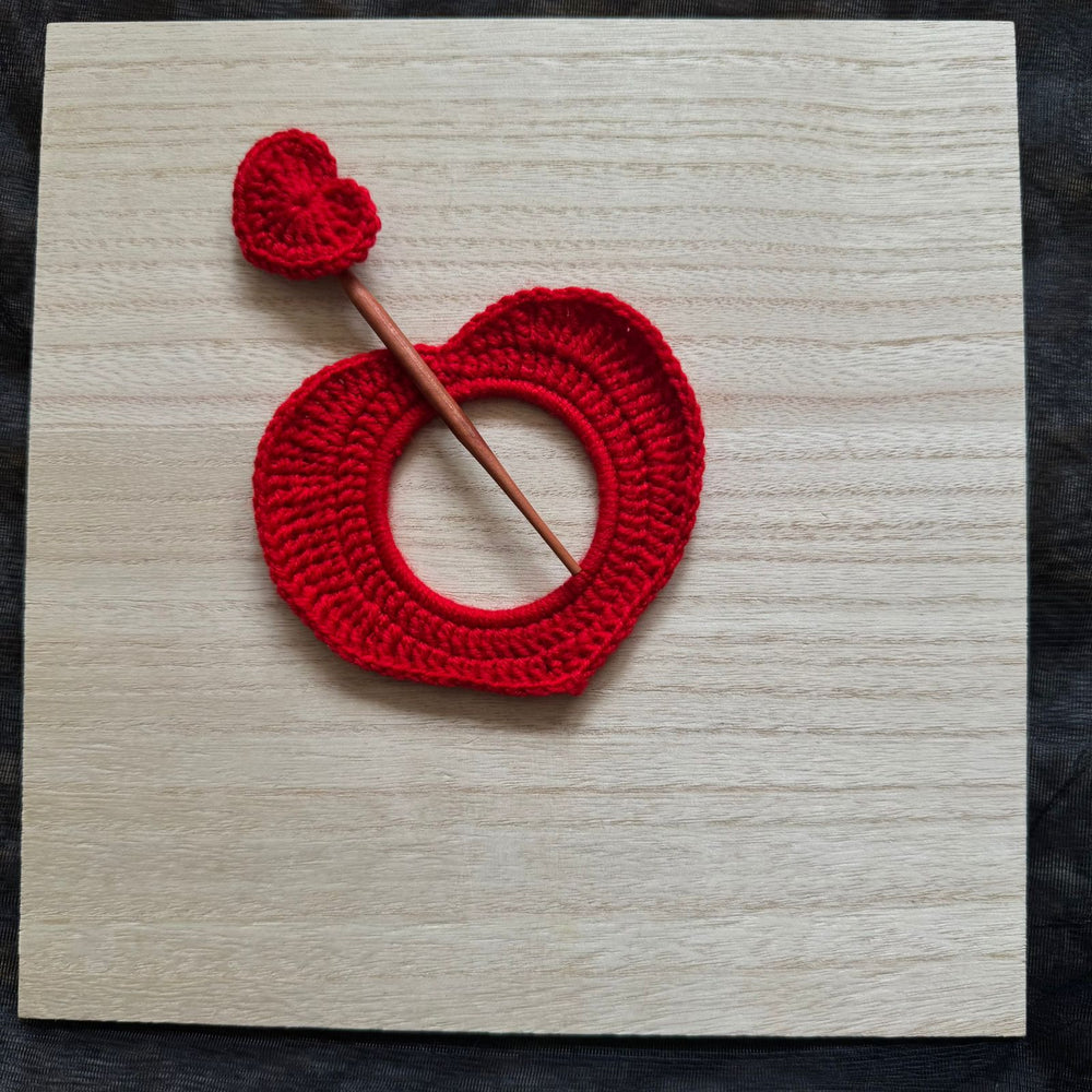 Red heart crochet bun stick