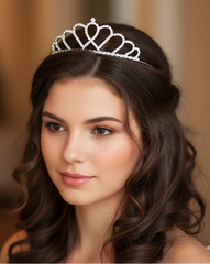 Woman wearing a silver tiara with a blurred background