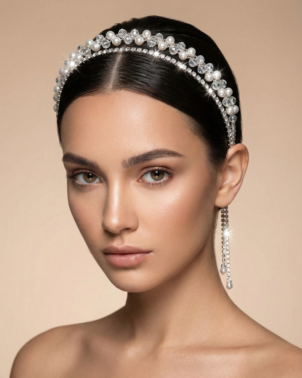 The Alina Pearl & Crystal Hair Band - Double