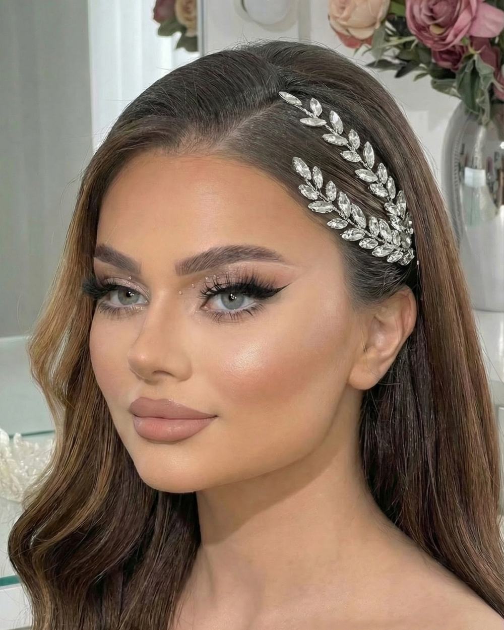 The Glow Laurel Crystal Hair Vine - Twin Silver