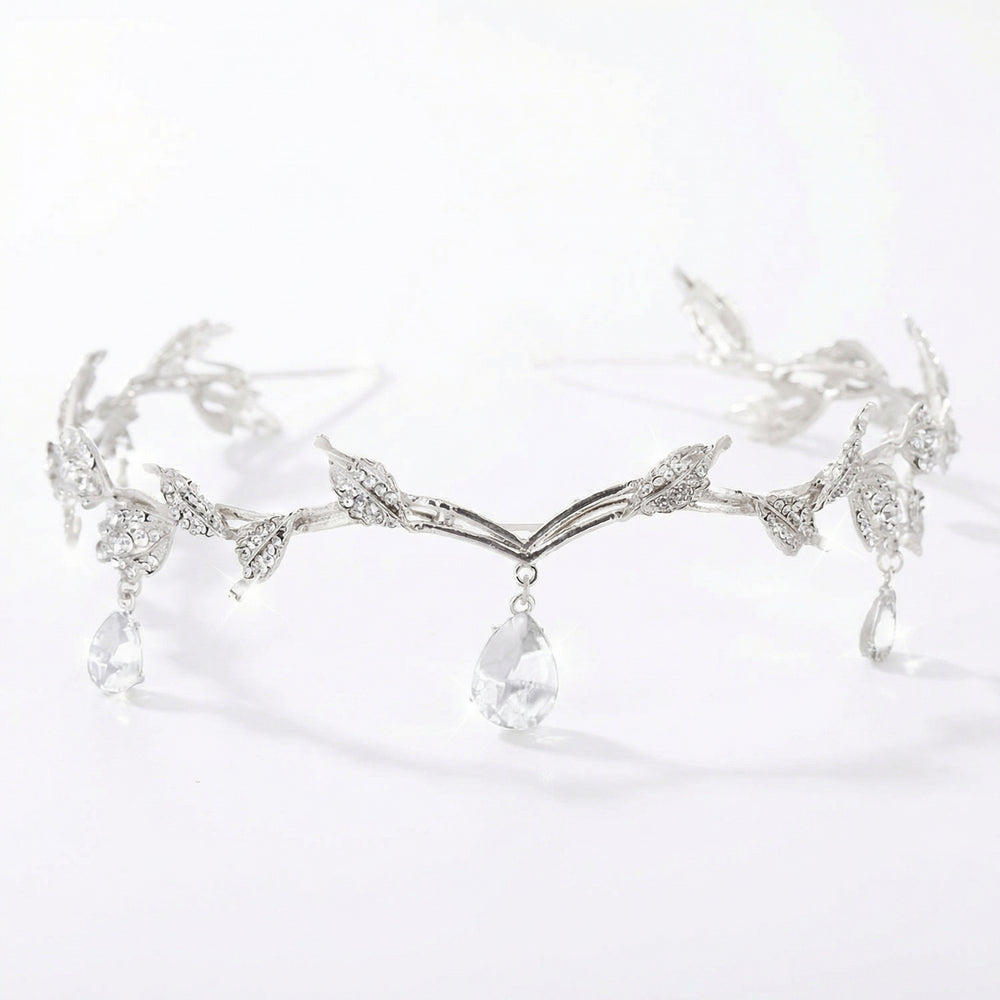 Silver Leaf Crystal Forehead Headband
