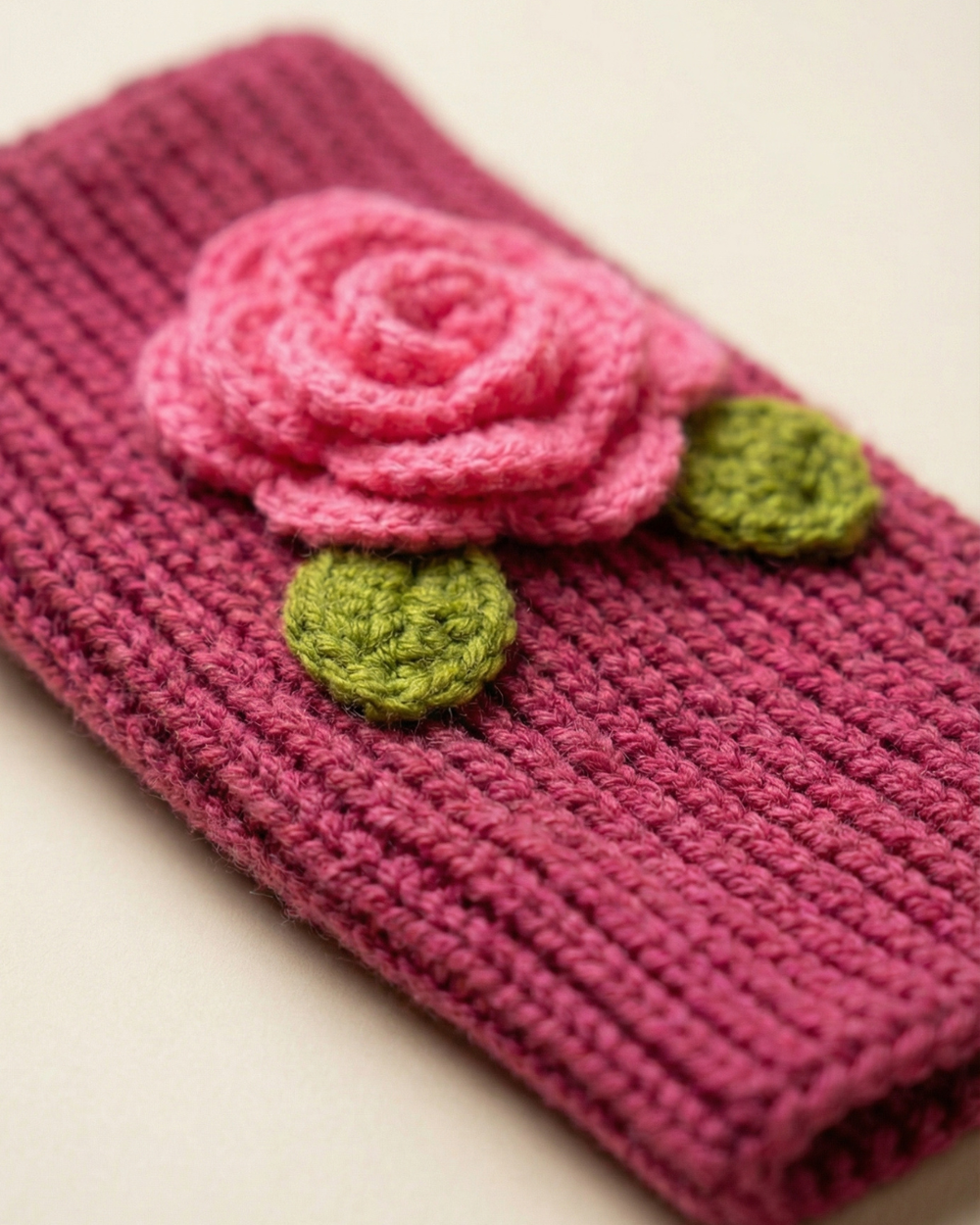 Handmade Wool Knit Fingerless Gloves – Pink Rose (Pair)